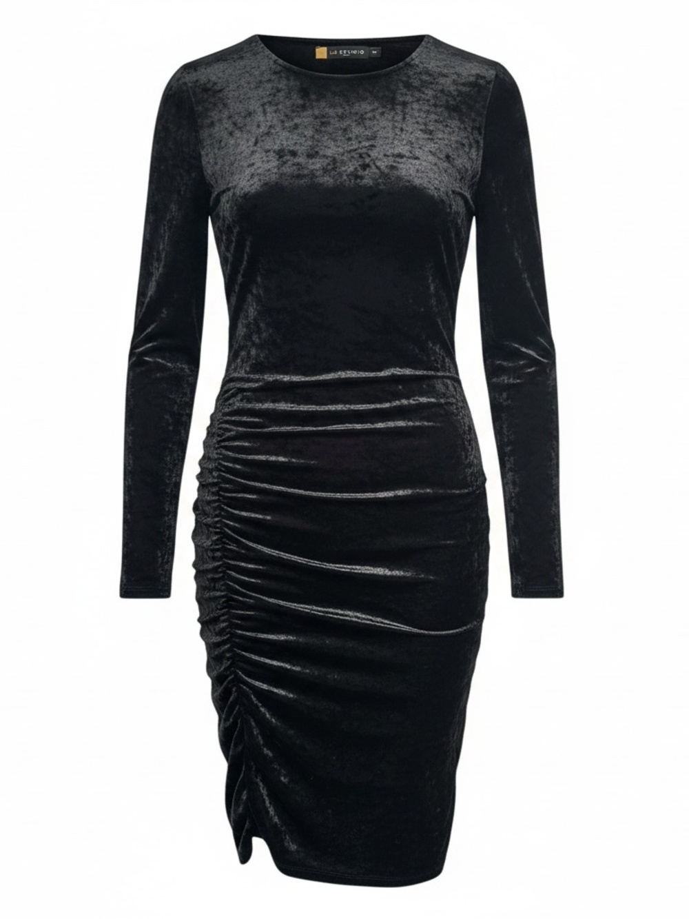 NWOT - LM Studio - Crushed Velvet  Long Sleeve Bodycon Ruched Dress - Black - S